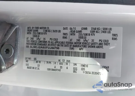 2015 Lincoln Mkc из США, поврежденный, VIN 5LMCJ2A9XFUJ44796